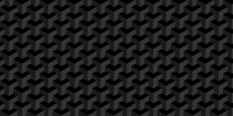 Fototapeta premium Minimal modern cubes geometric tile and mosaic wall grid backdrop hexagon technology wallpaper background. black and gray geometric block cube structure backdrop grid triangle texture vintage design