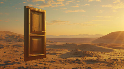 Opened door on desert.
