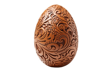 A wooden egg adorned with elaborate and intricate designs, showcasing detailed craftsmanship and artistry. on a White or Clear Surface PNG Transparent Background.