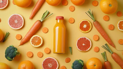 Orange diet juice from citruses and carrot. - obrazy, fototapety, plakaty