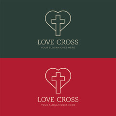Fototapeta premium Heart with cross church logo template. conceptual christianity symbol. Stock vector illustration isolated on dark background.