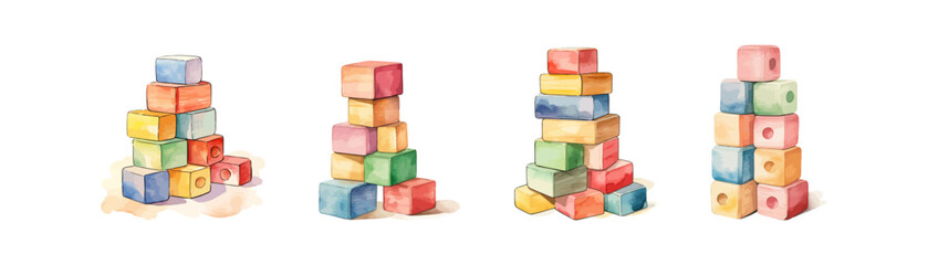 Children's cubes watercolor. Vector illustration design.