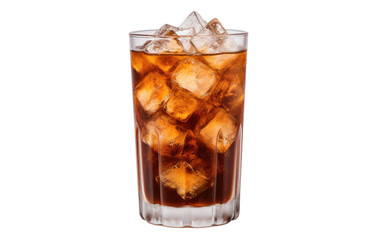A tall transparent glass filled with ice cubes sits atop a wooden table surface. The light reflects off the glass, creating a refreshing. on a White or Clear Surface PNG Transparent Background.