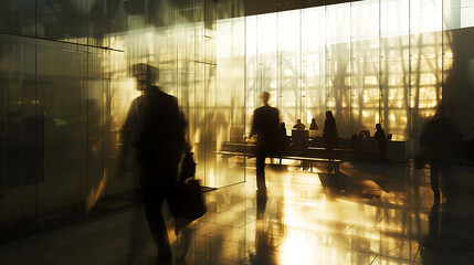 Blurred Corporate Office Scene - Silhouettes in Motion Amidst Mystery and Energy