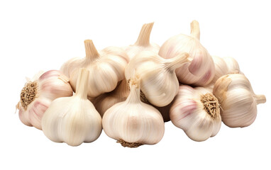 A Pile of Garlic. This image shows a heap of garlic cloves. The garlic bulbs are fresh and unpeeled. on a White or Clear Surface PNG Transparent Background.