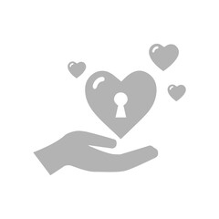 hand icon, heart with lock on a white background, vector illustration