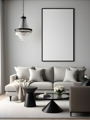 Mockup poster frame in modern living room interior background, home mockup frame