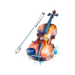 Fototapeta na wymiar Watercolor violin on white background