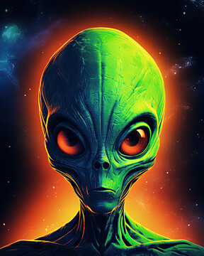 Portrait of an alien extraterrestrial in space. Ai Generative