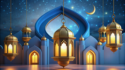 Obraz premium Arabic beautiful Ramadan banner background realistic design illustration