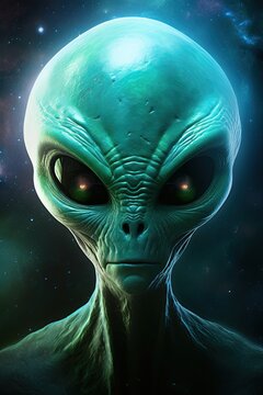 Portrait of an alien extraterrestrial in space. Ai Generative