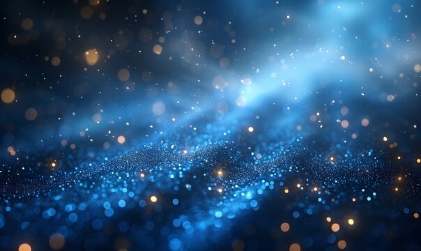 Asymmetric blue light burst, abstract beautiful rays of lights on dark blue background
