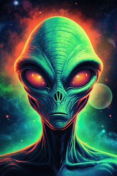 Portrait of an alien extraterrestrial in space. Ai Generative