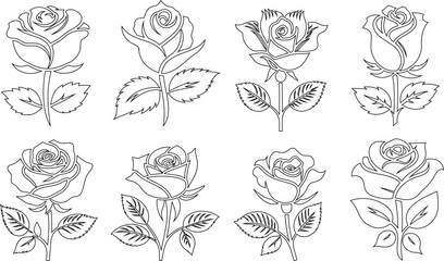 hand drawn Rose line art vector illustration, floral, design, elegant and minimalist roses for romantic, nature, beauty, bloom, petal, leaf, stem, outline, sketch, drawing, graphic