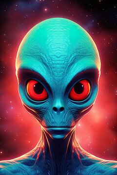 Portrait of an alien extraterrestrial in space. Ai Generative