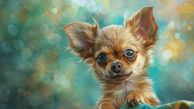 a hyperrealistic image capturing the playful exuberance of a Chihuahua puppy
