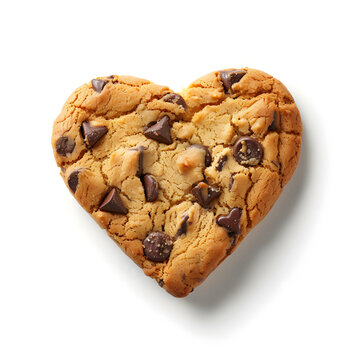 Heart shape chokolate cookie top view isolated on white background