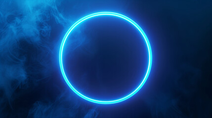 Neon blue circle illuminates amidst ethereal smoke, creating a mystical aura