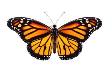Large Orange Butterfly With Black Spots. A large orange butterfly with distinctive black spots on its wings perches on a flower. on a White or Clear Surface PNG Transparent Background.