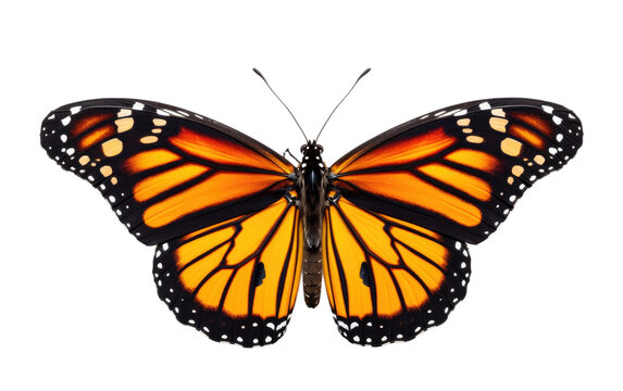 Large Orange Butterfly With Black Spots. A large orange butterfly with distinctive black spots on its wings perches on a flower. on a White or Clear Surface PNG Transparent Background.