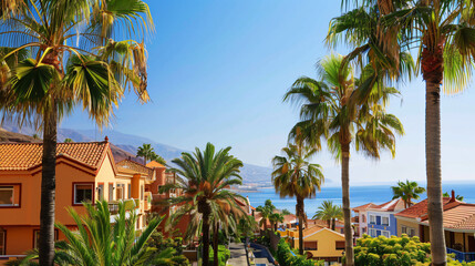 Fototapeta na wymiar Palm trees of Tenerife Costa Adeje.