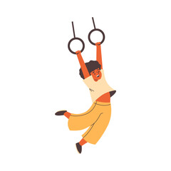 Child's joy on gymnastic rings illustration, vector