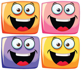 Four vibrant, smiling faces in a vector illustration.
