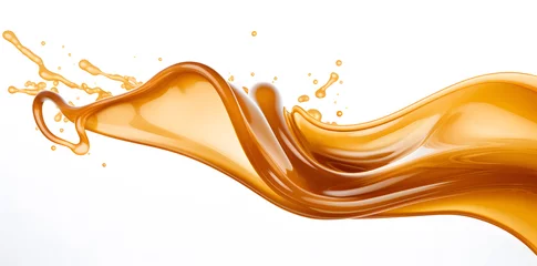 Fotobehang Liquid caramel wavy splash isolated on white background © Oksana