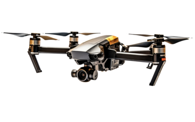 Black and White Photo of a Flying Device The device appears to be cylindrical in shape and is propelled by multiple rotors attached to its sides on a White or Clear Surface PNG Transparent Background.