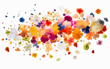 Confetti in the Shape of Flowers, Bursting with Color Isolated on White Background.