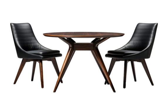 Two Chairs and Table. The chairs are positioned neatly beside the table, creating a simple and clean setup. on a White or Clear Surface PNG Transparent Background.