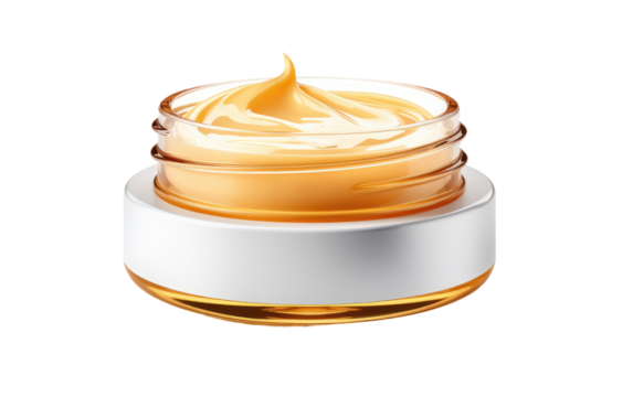 A jar of cream is placed on top of a white container, creating a simple and clean aesthetic. The cream jar is the focal point of the image. on a White or Clear Surface PNG Transparent Background.