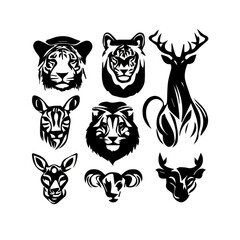 Isolated desert animals collection. Decorative black and white  stickers vector set