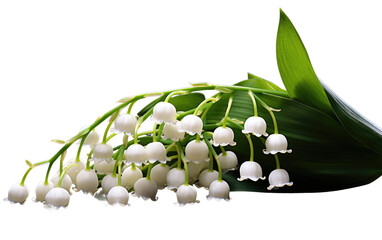 Lily of the Valley Flowers. Delicate white lily of the valley flowers are elegantly arranged showcasing their beauty and simplicity. on a White or Clear Surface PNG Transparent Background.