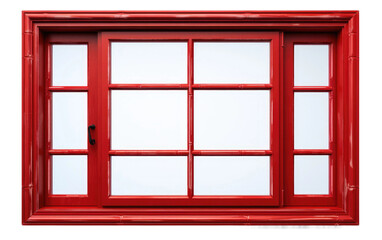 Red Window on White Wall. A close up photo showing a bright red window stands out with its vibrant color contrasted. on a White or Clear Surface PNG Transparent Background.