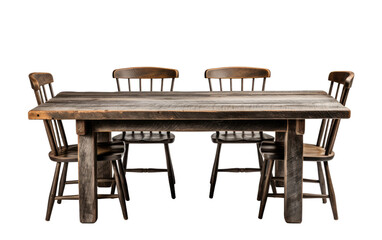 Wooden Table With Six Chairs Around It. A wooden table is surrounded by six chairs, creating a seating arrangement for six individuals. on a White or Clear Surface PNG Transparent Background.