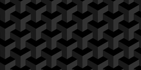 Minimal modern cubes geometric tile and mosaic wall grid backdrop hexagon technology wallpaper background. black and gray geometric block cube structure backdrop grid triangle texture vintage design