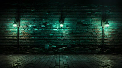 Naklejka premium brick wall with green light