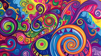 Fototapeta premium Abstract doodle spiral patterns. Energetic, dynamic, whimsical, playful, mesmerizing, psychedelic, artistic, modern, digital, fantasy. Generated by AI