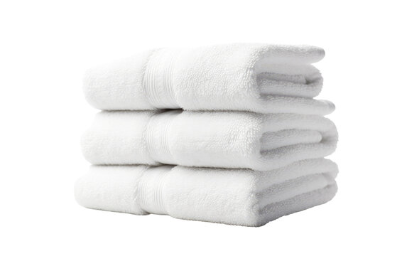Stack of White Towels. A neat stack of white towels are arranged in a tidy pile, showcasing their clean and fresh appearance. on a White or Clear Surface PNG Transparent Background.