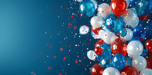 USA Presidents Day, Independence Day. Greeting card with patriotic balloons in red, white and blue with copy space for text