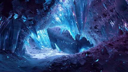 Abstract crystal cave icon. Vast, crystalline, structures, horizon, sunlight, gleaming, mesmerizing, display. Generated by AI