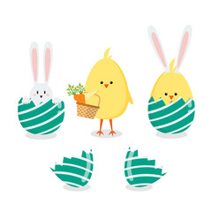 chicken and bunny cracking from egg - 746397900