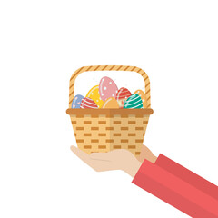 Hand holding basket with eggs - 746397929