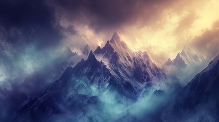 Abstract mountain view icon. Peaks, cliffs, outdoor recreation rugged beauty, remote wilderness, panoramic views,, hiking trails. Generated by AI - obrazy, fototapety, plakaty