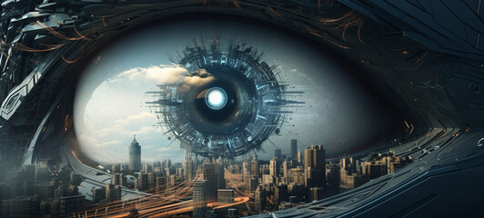 The eye, the reflection of the city and the movement of the car, generative AI