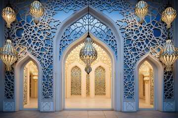 Fototapeta premium Geometric traditional Islamic ornament. Ceramic mosaic. Abstract background. Generative AI