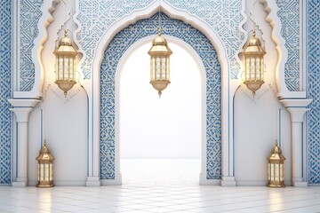 Fototapeta premium Geometric traditional Islamic ornament. Ceramic mosaic. Abstract background. Generative AI