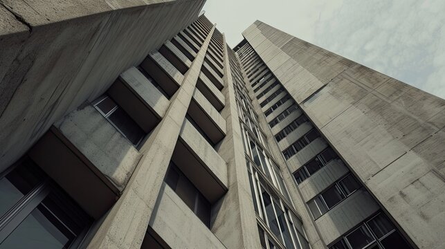 Brutalism skyscraper. Urban landscape, modernist architecture, towering structure, architectural landmark, brutalism, cityscape, industrial. Generated by AI.