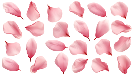 elegant collection of soft pink leaf petals isolated on a transparent background